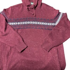 American Eagle Mens XLT Burgundy Fair Isle Knit Hoodie Pullover Kangaroo Pocket